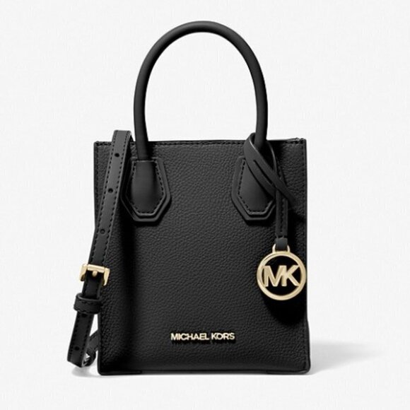 Michael Kors Mercer Extra-Small Pebbled Leather Crossbody Bag Black - Picture 1 of 9